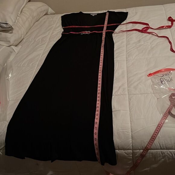 Olivia Matthews Woman’s Black Dress Sz 14 VNeck Cap Sleeve Maxi Rhinestone Brooc - Picture 10 of 10